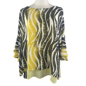 IC by Connie K Collection Yellow Semi Sheer Flowing Blouse Zebra Print Size M